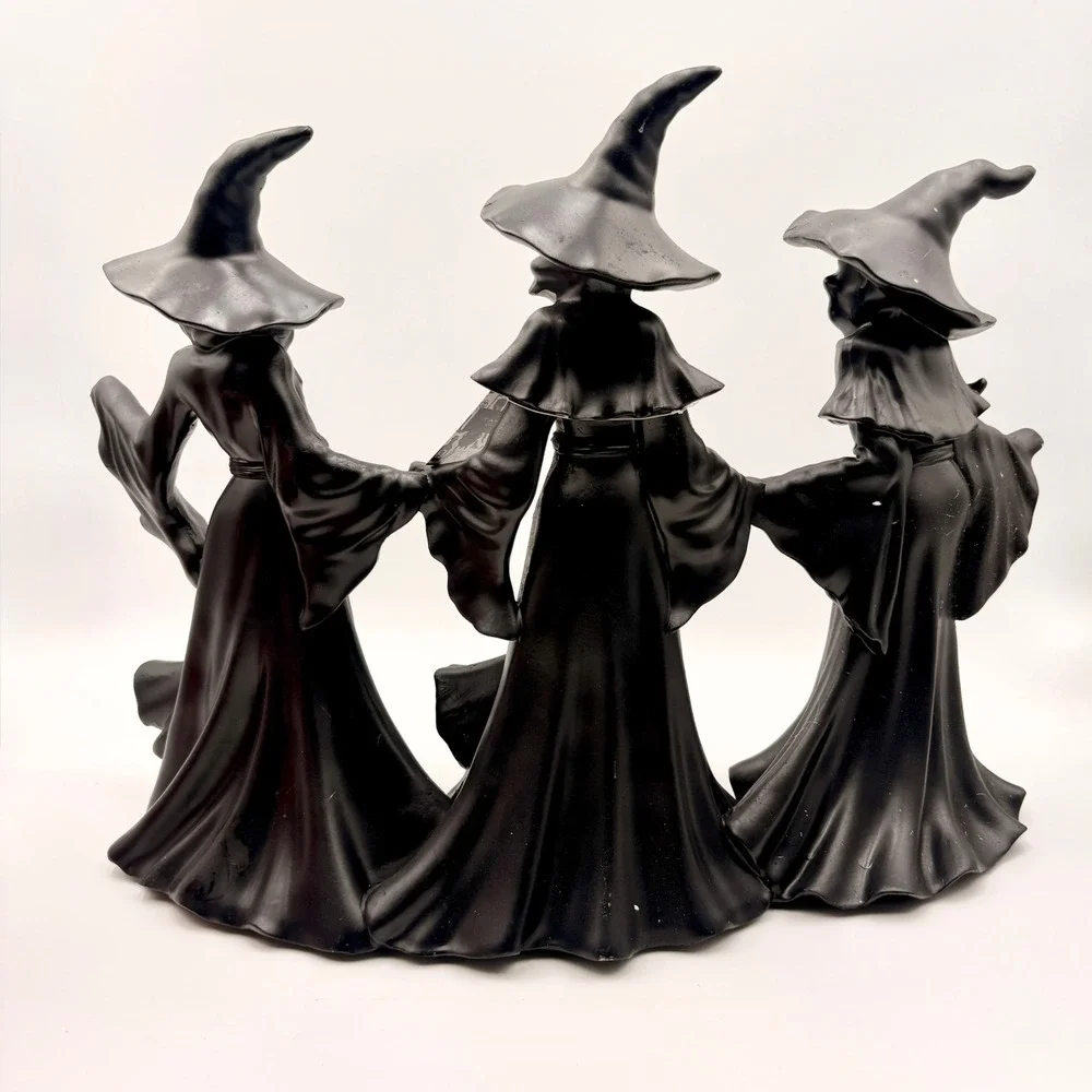 Tahari Home Halloween LARGE 3 Witches Holding Hands Figurine Matte Black NEW